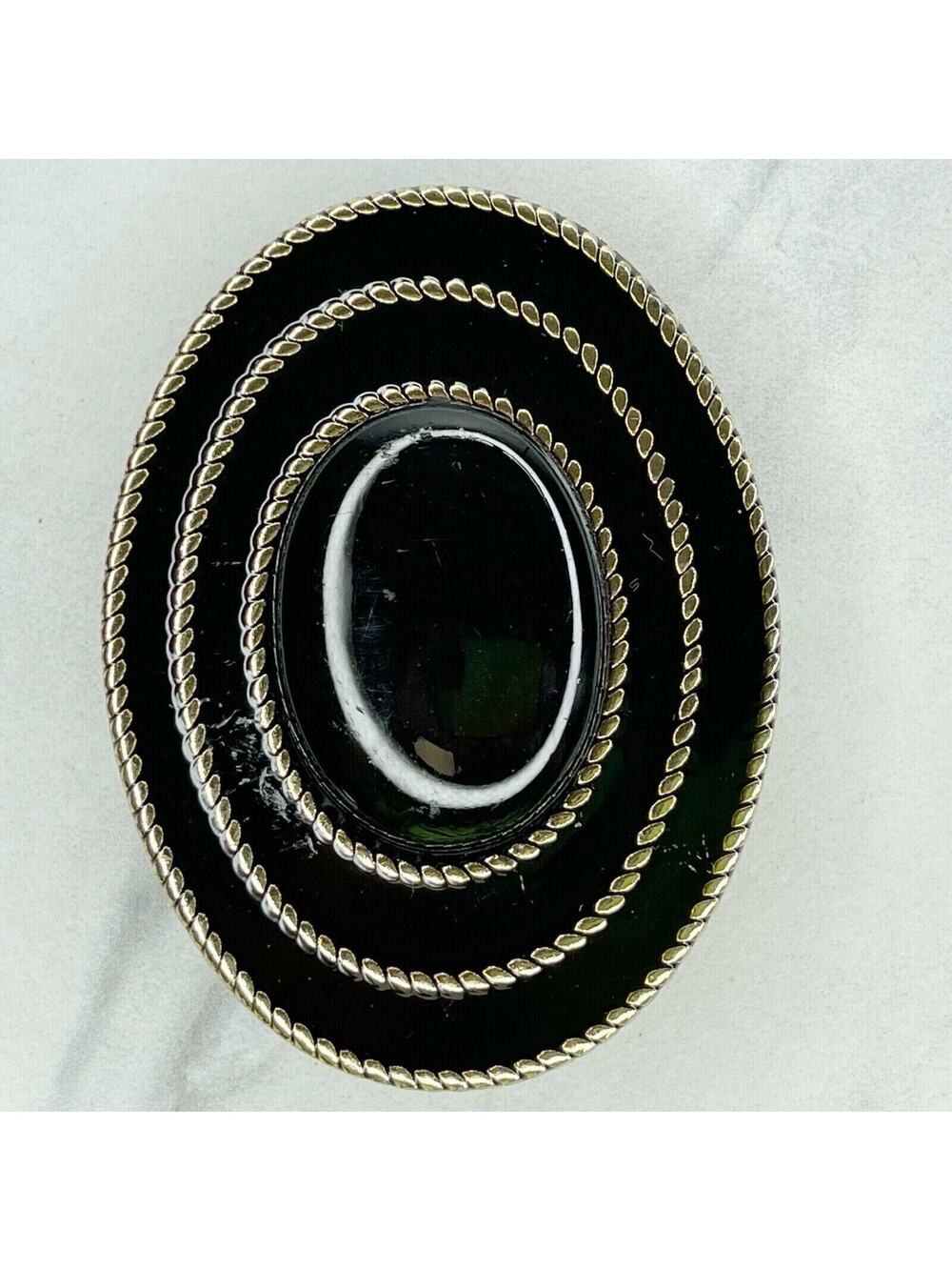 Gold Tone Black Cabochon Cinch Belt Buckle